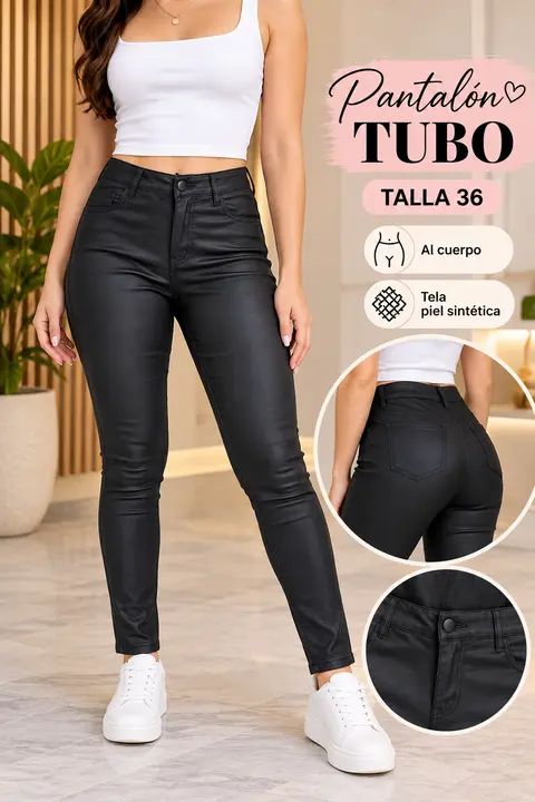 Pantalón piel sintética · Negro