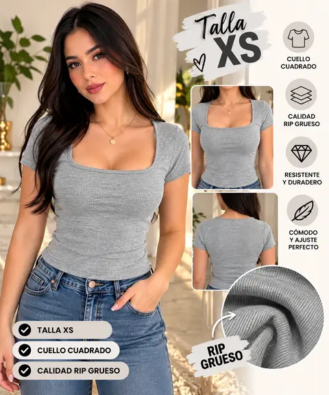 Blusa cuello cuadrado · Gris claro